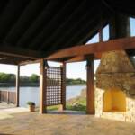 A Pavilion with restrooms is located on the bank of the lake in the park.